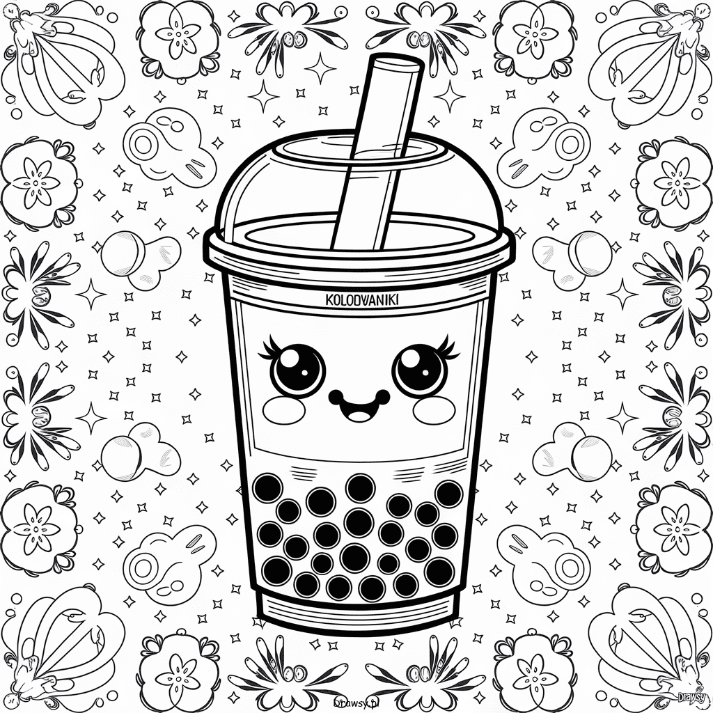 kolorowanki bubble tea kawaii