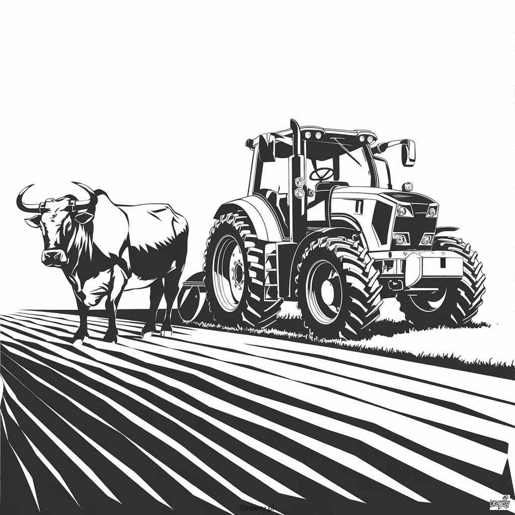 Traktor z orka na polu drawsy